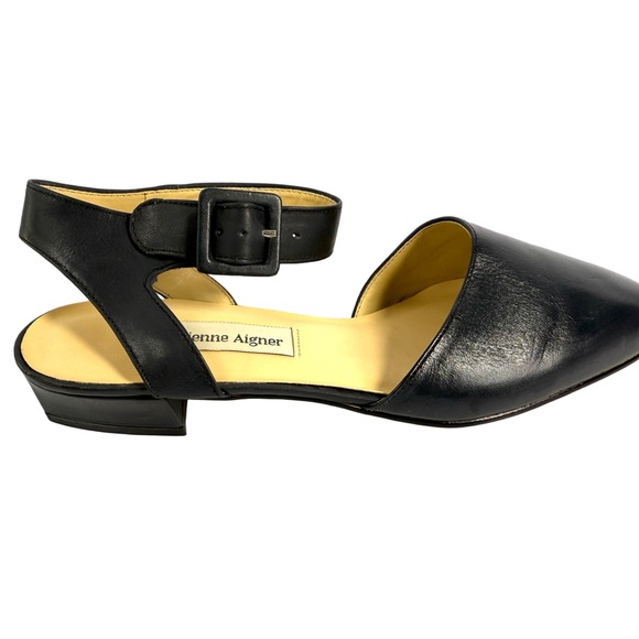 Etienne Aigner Black Leather Flats with Ankle Strap - Picture 7 of 15